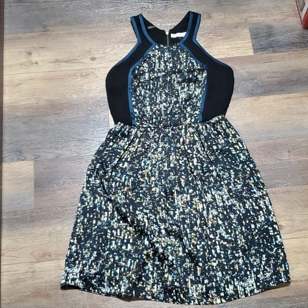 Rebecca Taylor teal black halter top dress euc